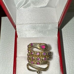Vintage Gold Vermeil Snake Ring with Pink Tourmaline Accents